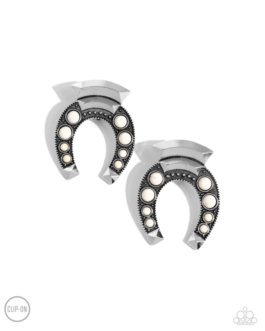 Harmonious Horseshoe - White Clip-On Earrings