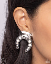 Load image into Gallery viewer, Harmonious Horseshoe - White Clip-On Earrings