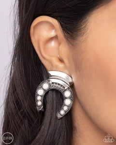 Harmonious Horseshoe - White Clip-On Earrings