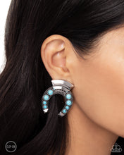 Load image into Gallery viewer, Harmonious Horseshoe - Blue Clip-On Earrings