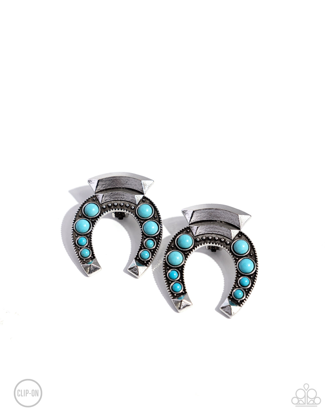 Harmonious Horseshoe - Blue Clip-On Earrings