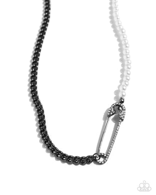 Safety Pin Style - Black Gunmetal Necklace