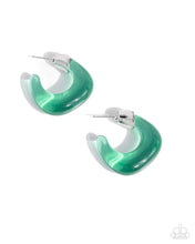 Load image into Gallery viewer, Clear Charm - Green Hoop Earrings