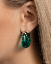 Load image into Gallery viewer, Clear Charm - Green Hoop Earrings