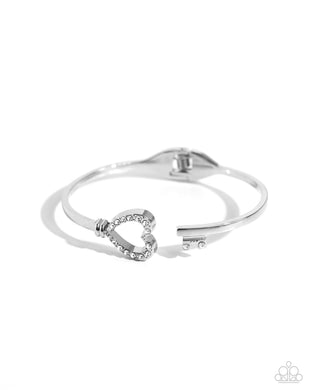 The Key to Romance - White Hinged Bracelet