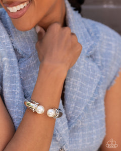 Breathtaking Balance - White Hinged Bracelet