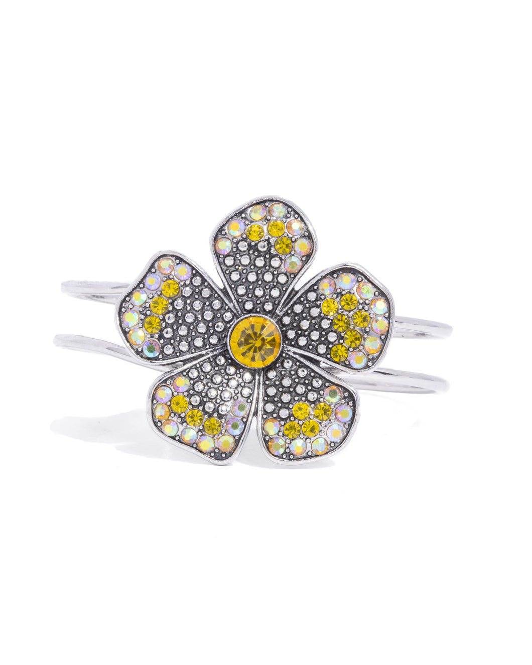 Bedazzled Bloom - Yellow Hinged Bracelet