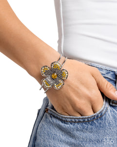 Bedazzled Bloom - Yellow Hinged Bracelet