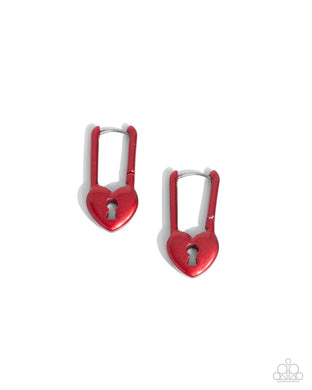 Pampered Padlock - Red Hinge Hoop Earrings