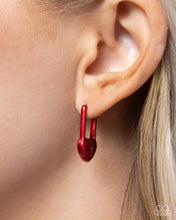 Load image into Gallery viewer, Pampered Padlock - Red Hinge Hoop Earrings