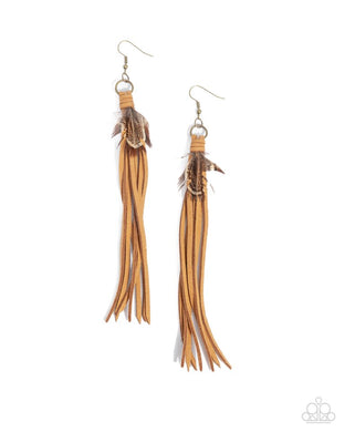 Feathered Festivity - Brass Earrings