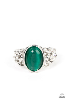 Crystals and Cats Eye - Green Dainty Ring