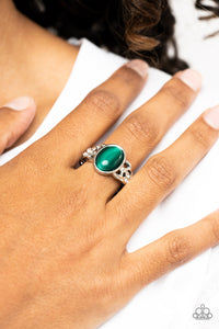 Crystals and Cats Eye - Green Dainty Ring