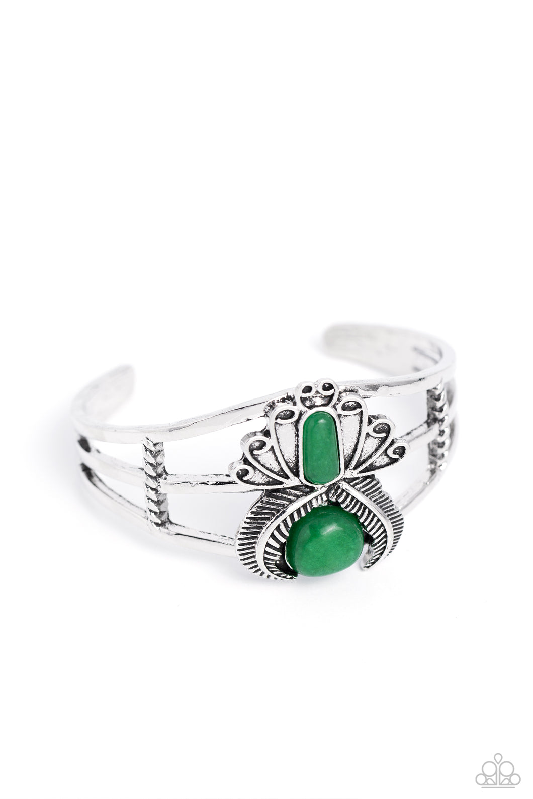 Peacock Plume - Green Cuff Bracelet