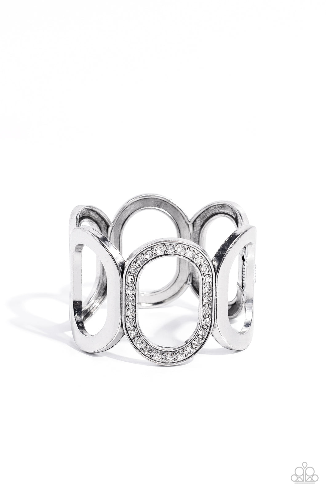 Opulent Ovals - White Hinged Bracelet