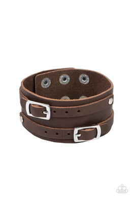 Bronco Bustin Buckles - Brown Adjustable Snap Closure Bracelet