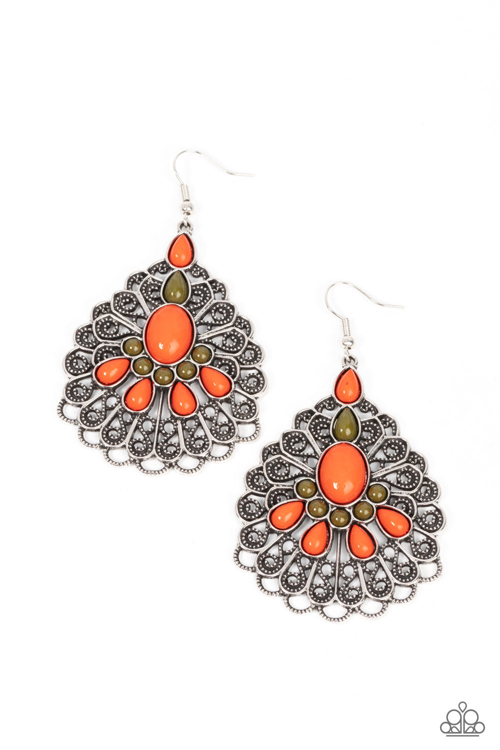 Peacock Prance - Orange Earrings