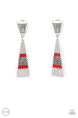 Safari Seeker - Red Clip-On Earrings