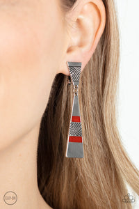 Safari Seeker - Red Clip-On Earrings