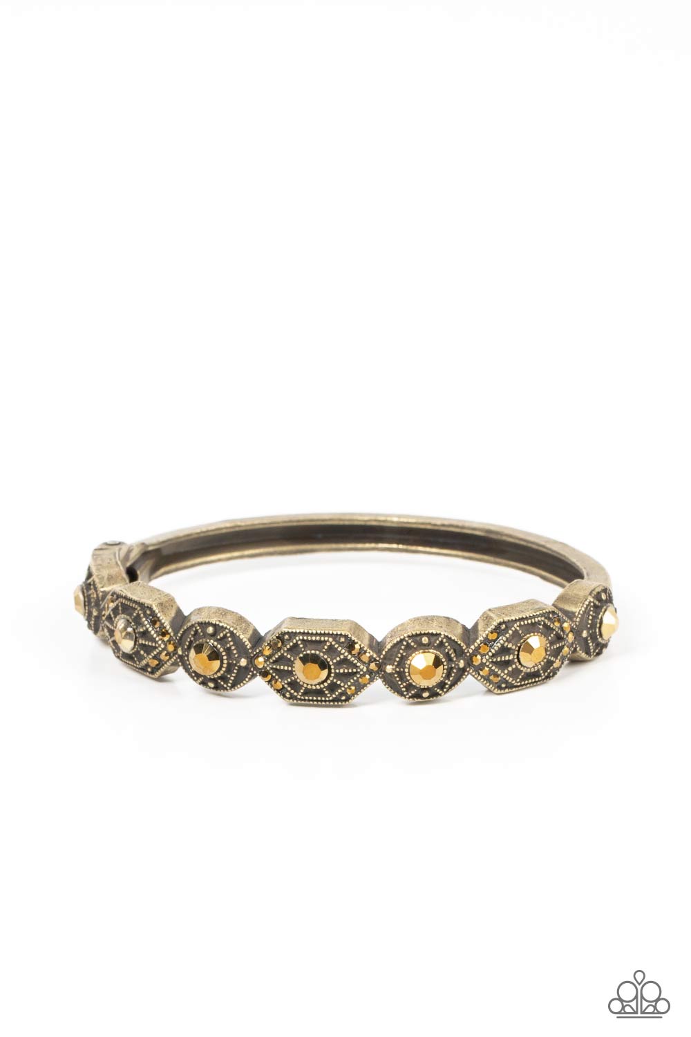 Eye-Opening Opulence - Brass Hinged Bracelet