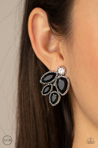 Fancy Foliage - Black Clip-On Earrings