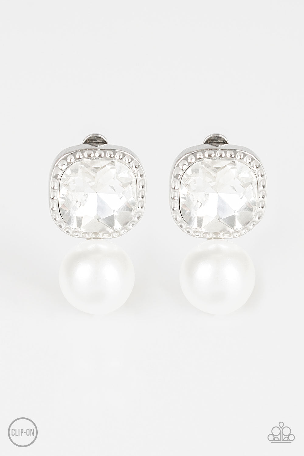 Gatsby Gleam - White Clip-On Earrings