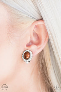 Romantically Regal - Brown Clip-On Earrings