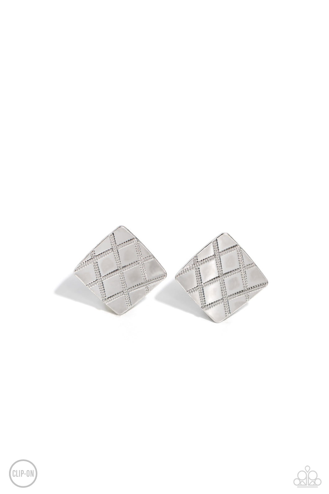 PLAID and Simple - Silver Clip-On Earrings