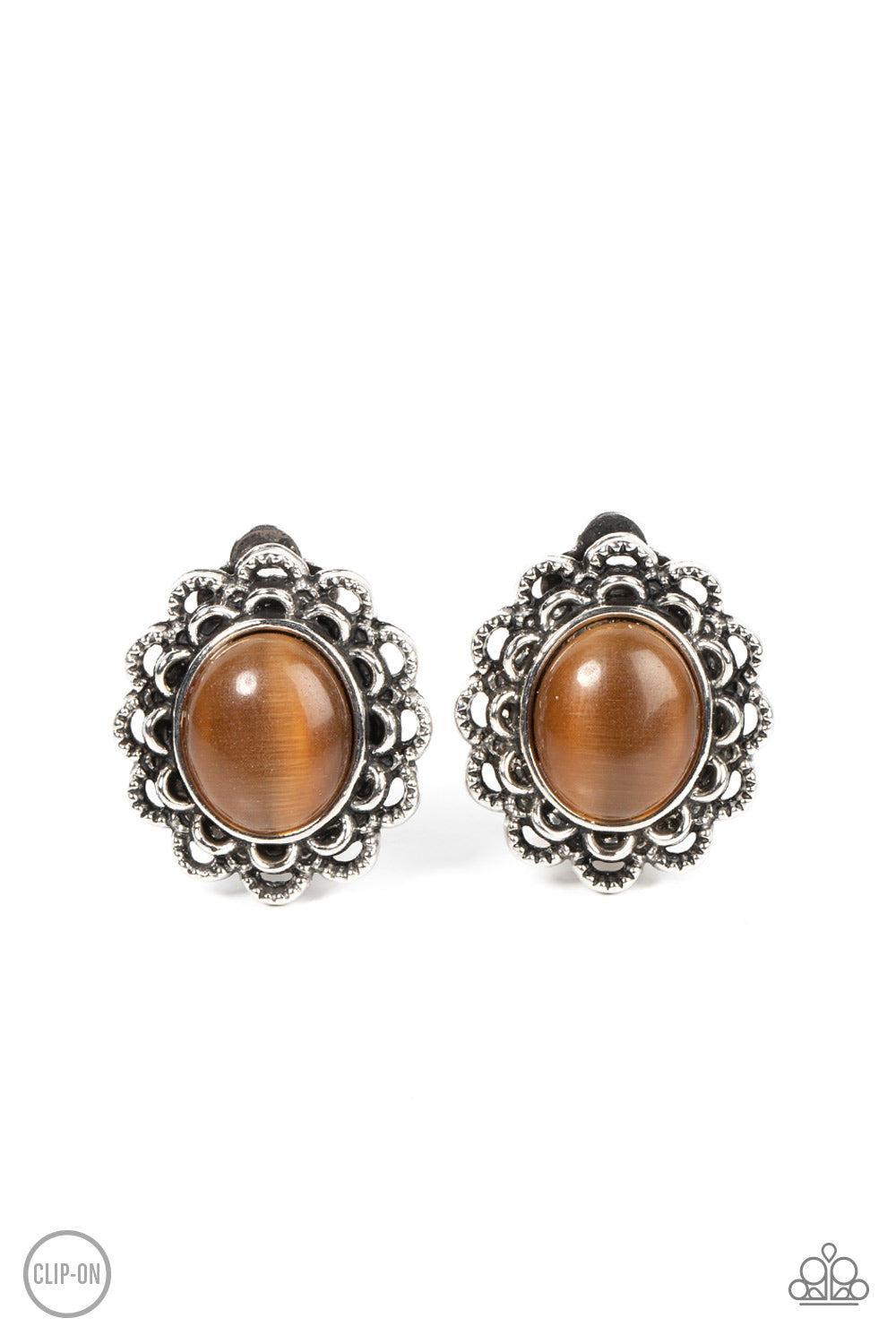 Garden Gazebo - Brown Clip-On Earrings