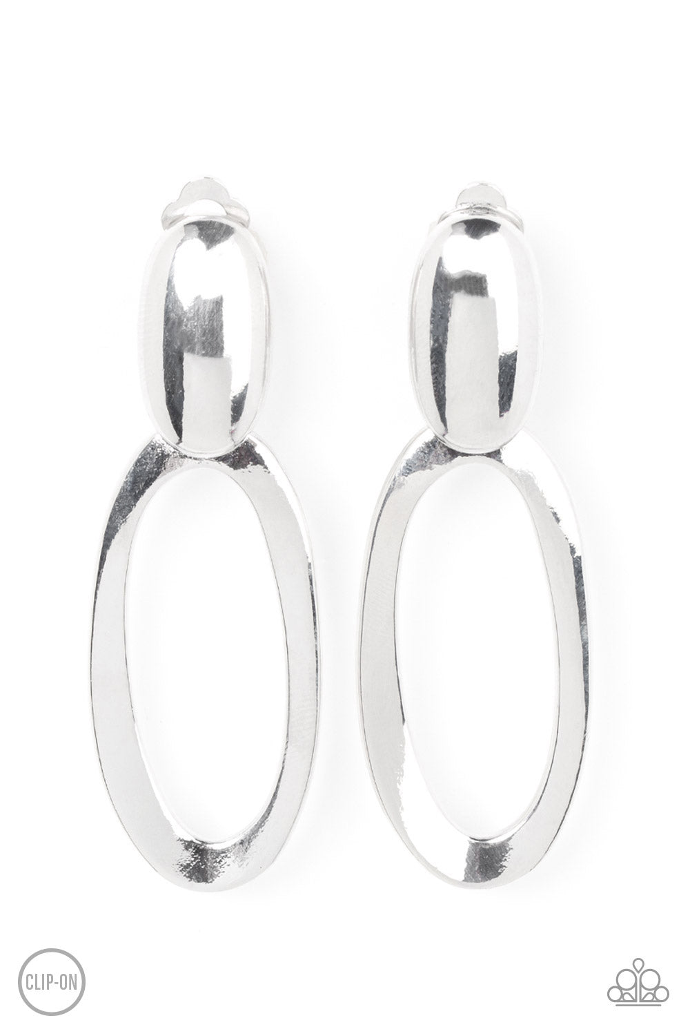 Pull OVAL! - Silver Clip-On Earrings