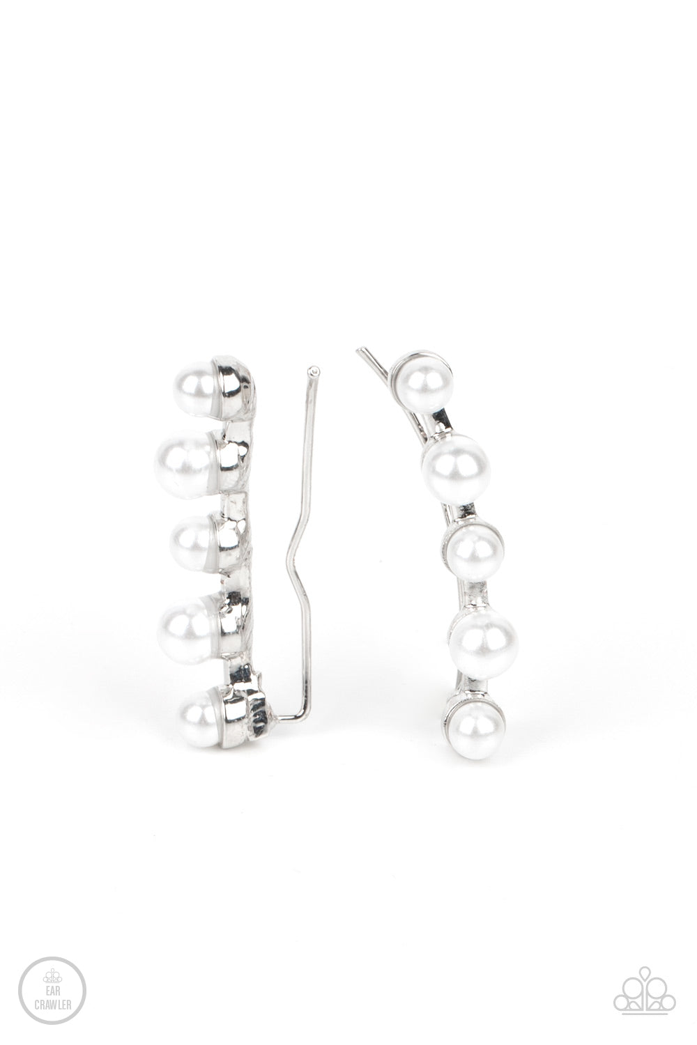 Drop-Top Attitude - White Ear Crawler Earrings