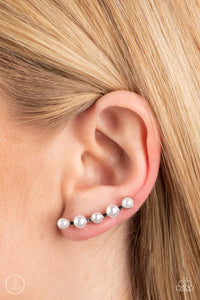 Drop-Top Attitude - White Ear Crawler Earrings