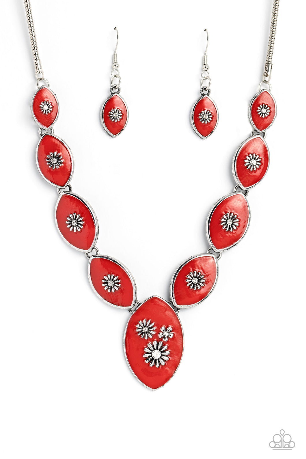 Pressed Flowers - Red Necklace