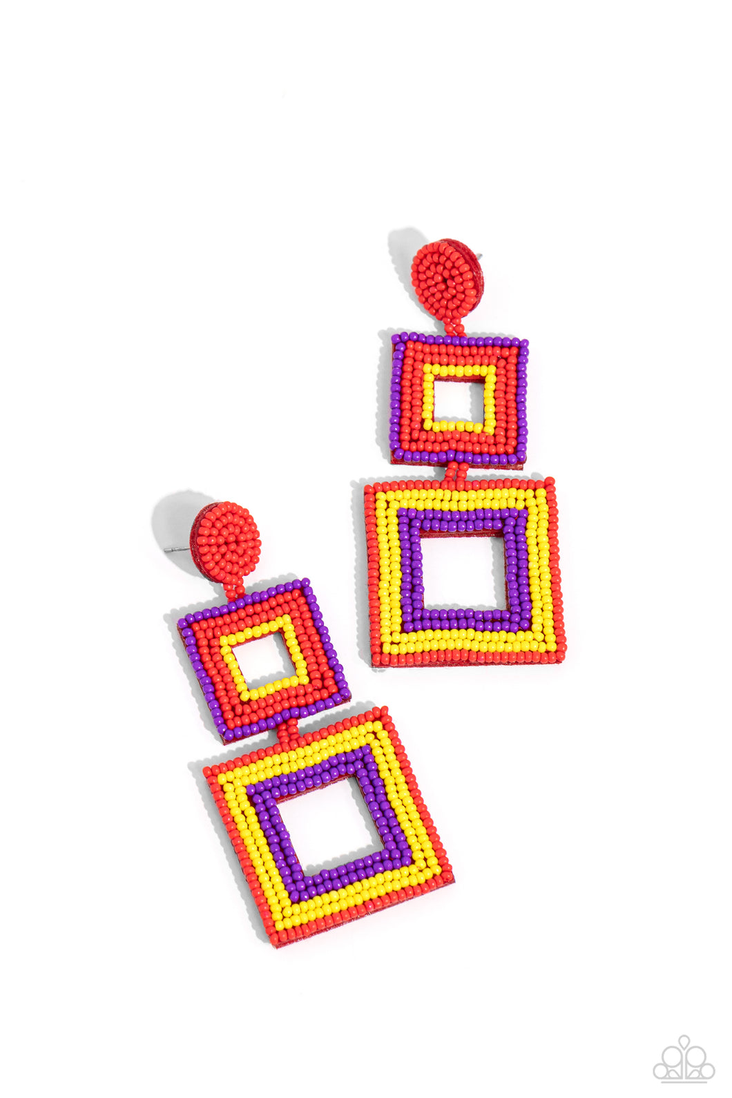 Seize the Squares - Red Post Earrings