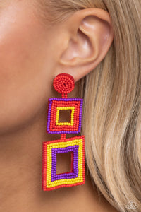 Seize the Squares - Red Post Earrings