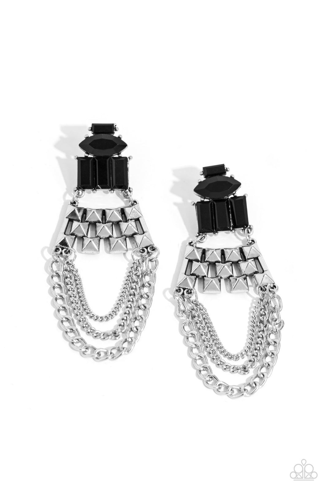 Dangling Art Deco - Black Post Earrings