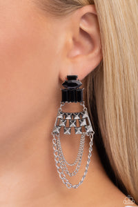 Dangling Art Deco - Black Post Earrings