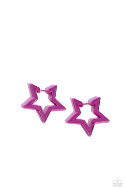 In A Galaxy STAR, STAR Away - Pink Hinge Hoop Earrings