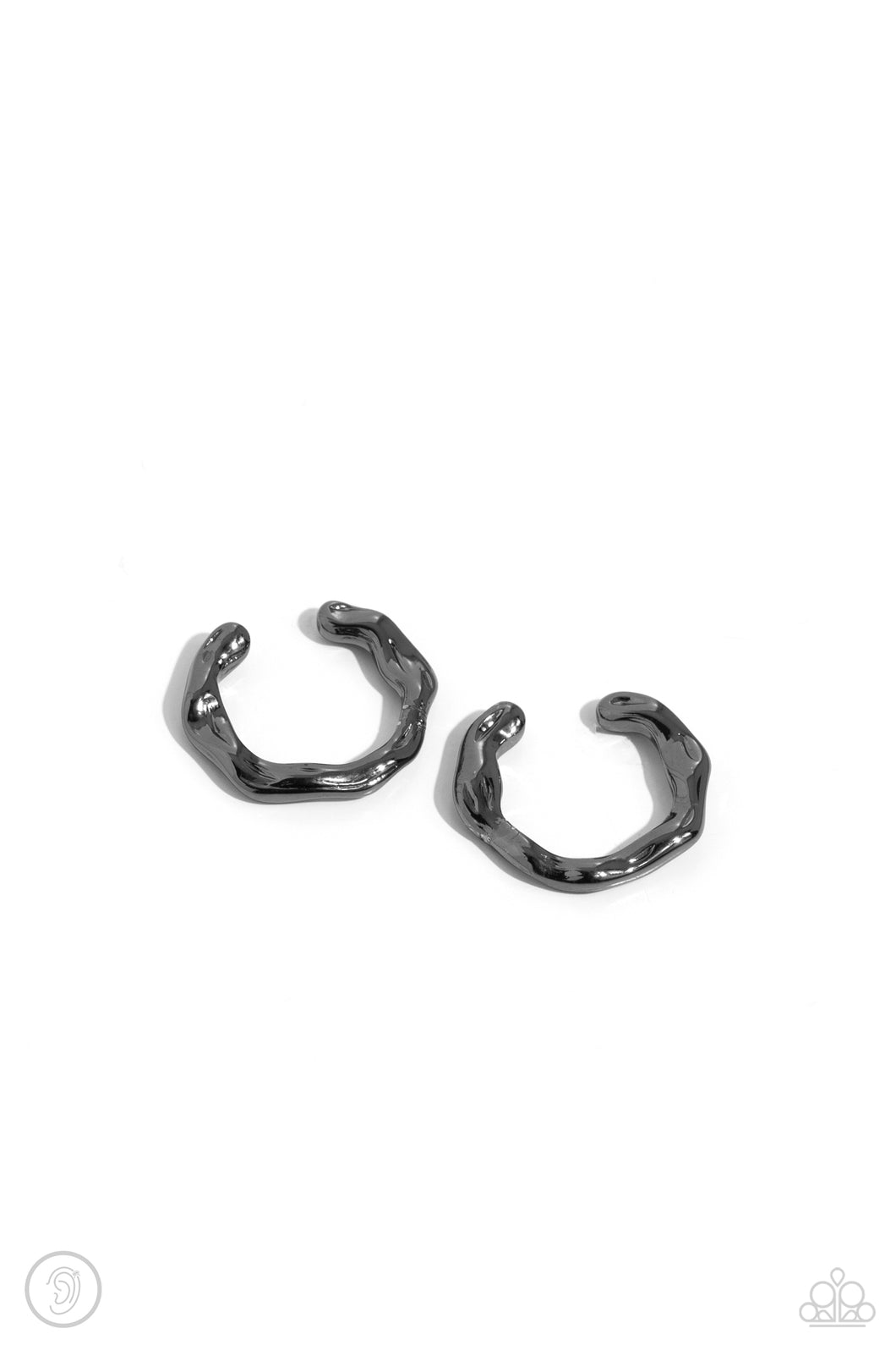 Enigmatic Echo - Black Gunmetal Cuff Earrings