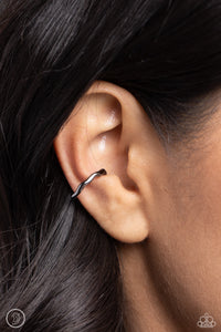 Enigmatic Echo - Black Gunmetal Cuff Earrings