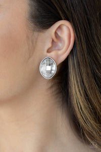 Movie Star Sparkle - White Clip-On Earrings