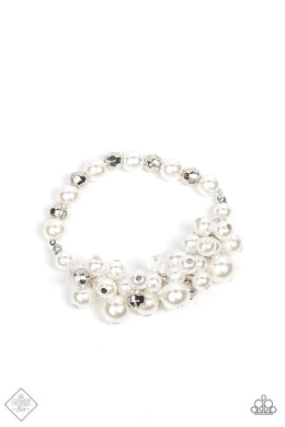 Elegantly Exaggerated - White Stretchy Bracelet