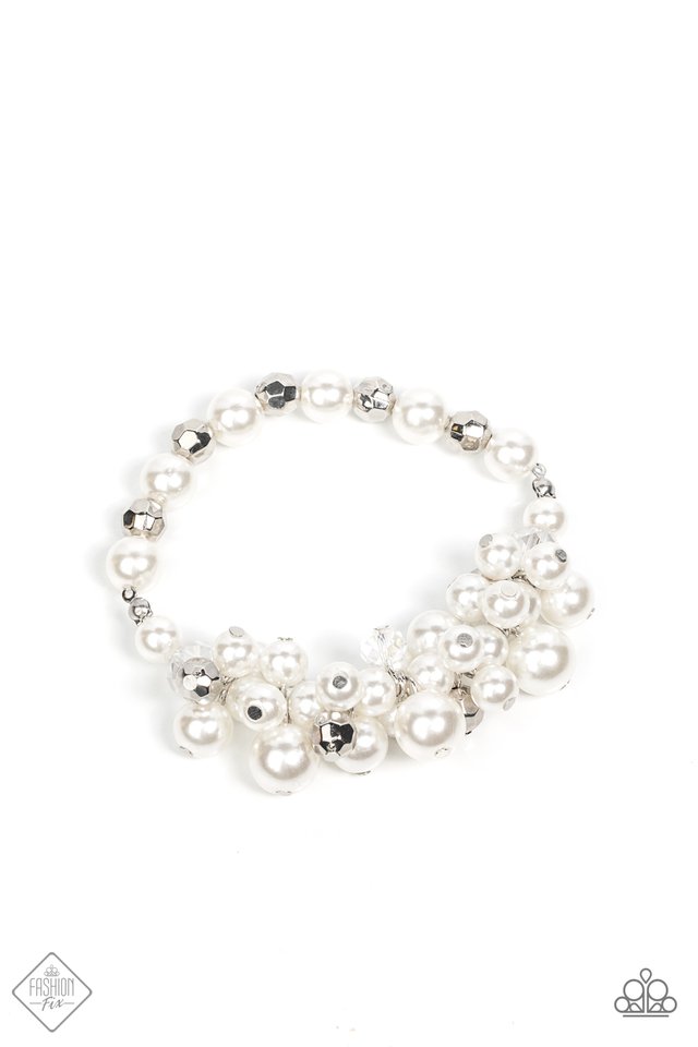 Elegantly Exaggerated - White Stretchy Bracelet