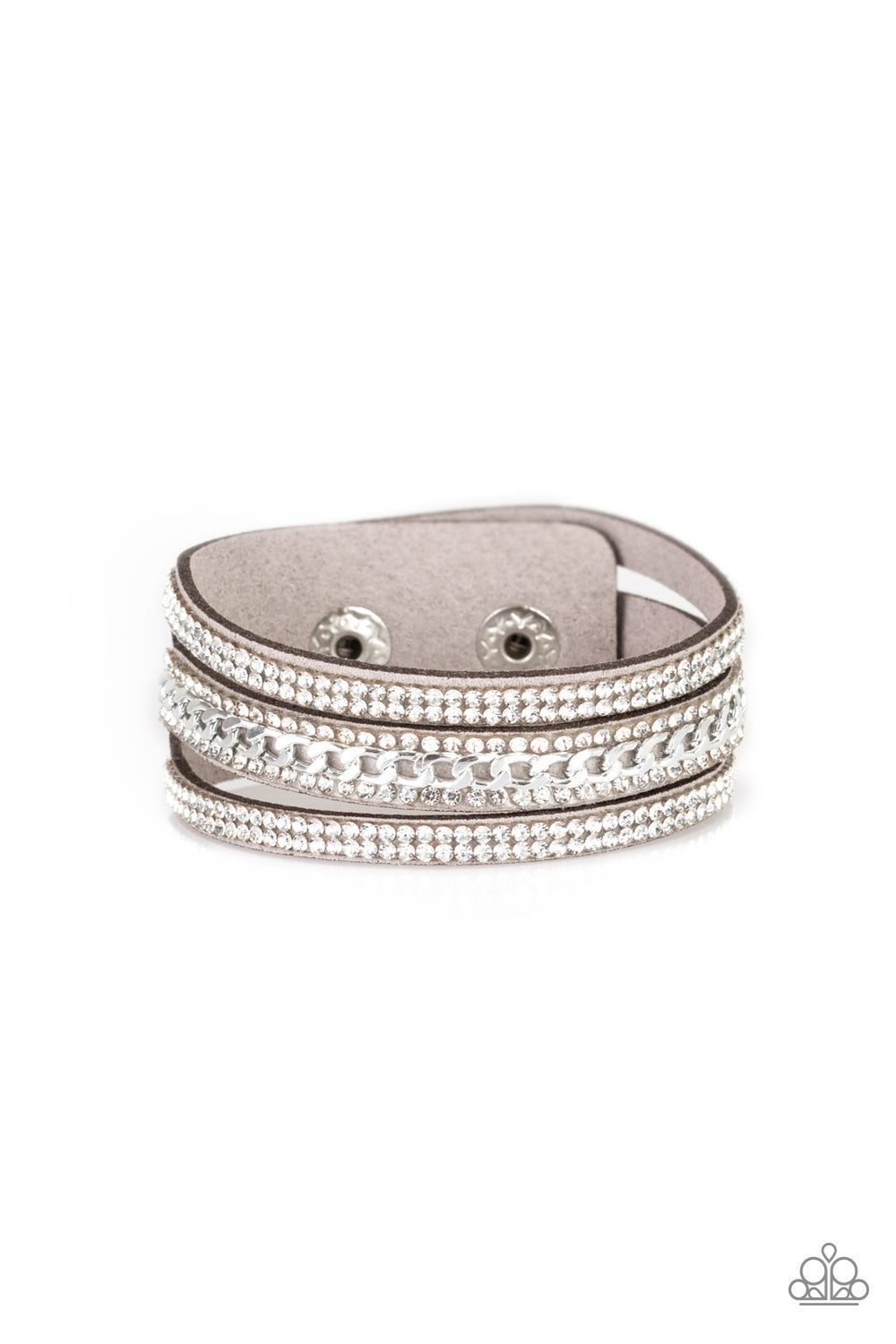 Rollin In Rhinestones - Silver Adjustable Snap Closure Bracelet