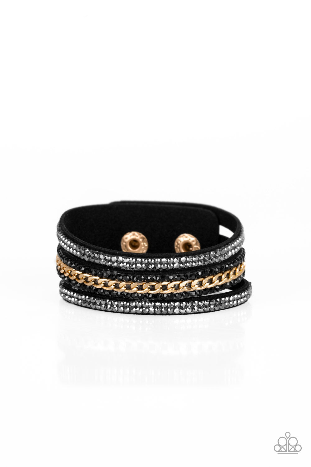 Rollin In Rhinestones - Black Adjustable Snap Closure Bracelet