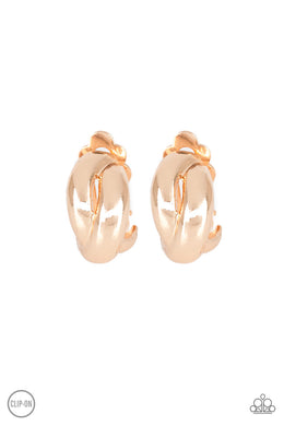 Dining Out - Gold Clip-On Earrings