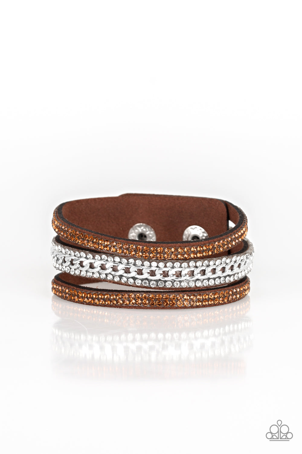 Rollin In Rhinestones - Brown Adjustable Snap Closure Bracelet