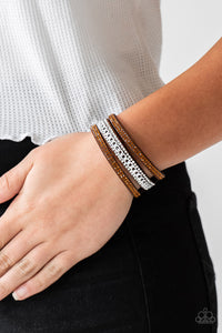 Rollin In Rhinestones - Brown Adjustable Snap Closure Bracelet